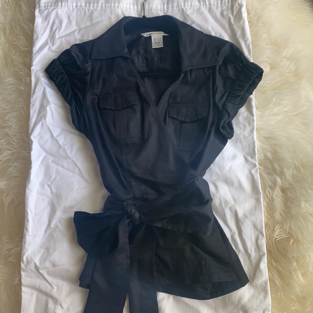 Diane Von Furstenberg Wrap Blouse Black Size 8